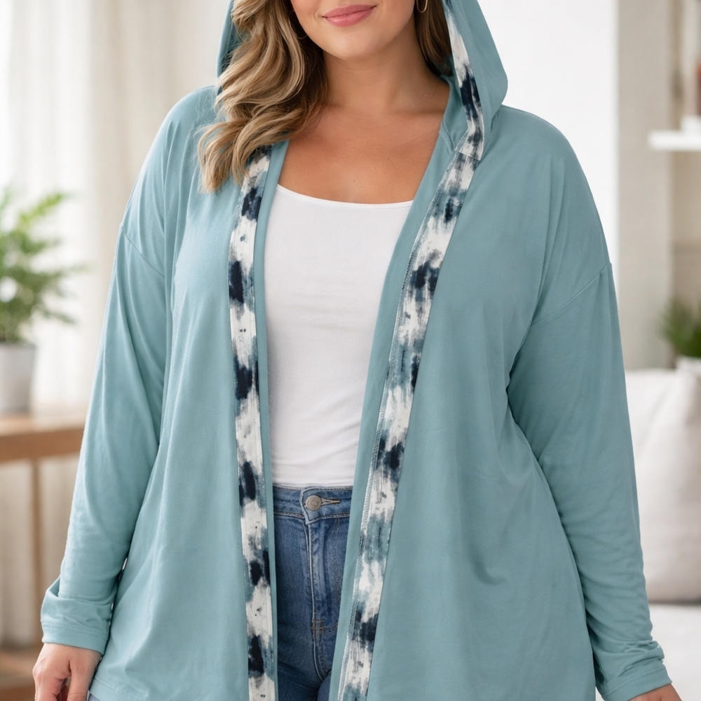 AnyBody Lounge Hooded Cardigan – Plus Size L/XL Soft Stretch Open Front Jacket |